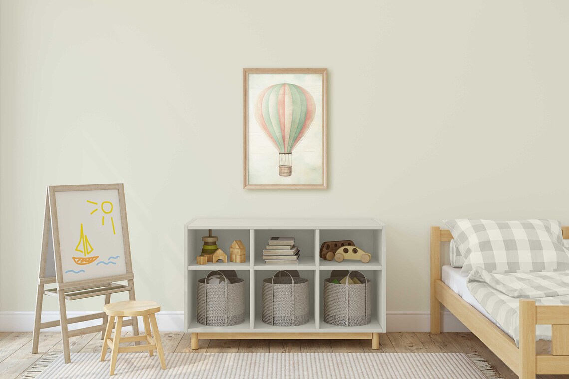 Hot Air Balloon Nursery Art Print, Minimalist Vintage - Image 2