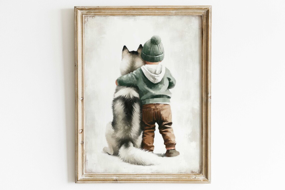 Siberian Husky Nursery Decor, Rustic Kids Art Print - Image 3