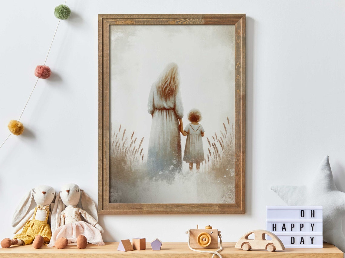 Mother Daughter Art Mother Daughter Painting Mother Gift From Daughter Mom Art Print Rustic Nursery Decor Girl Family Art