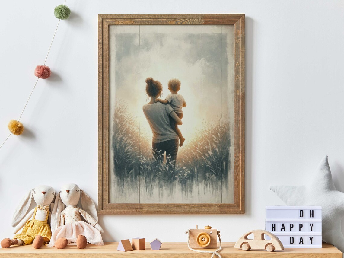 Mother and Son Vintage Parent-Child Art Print