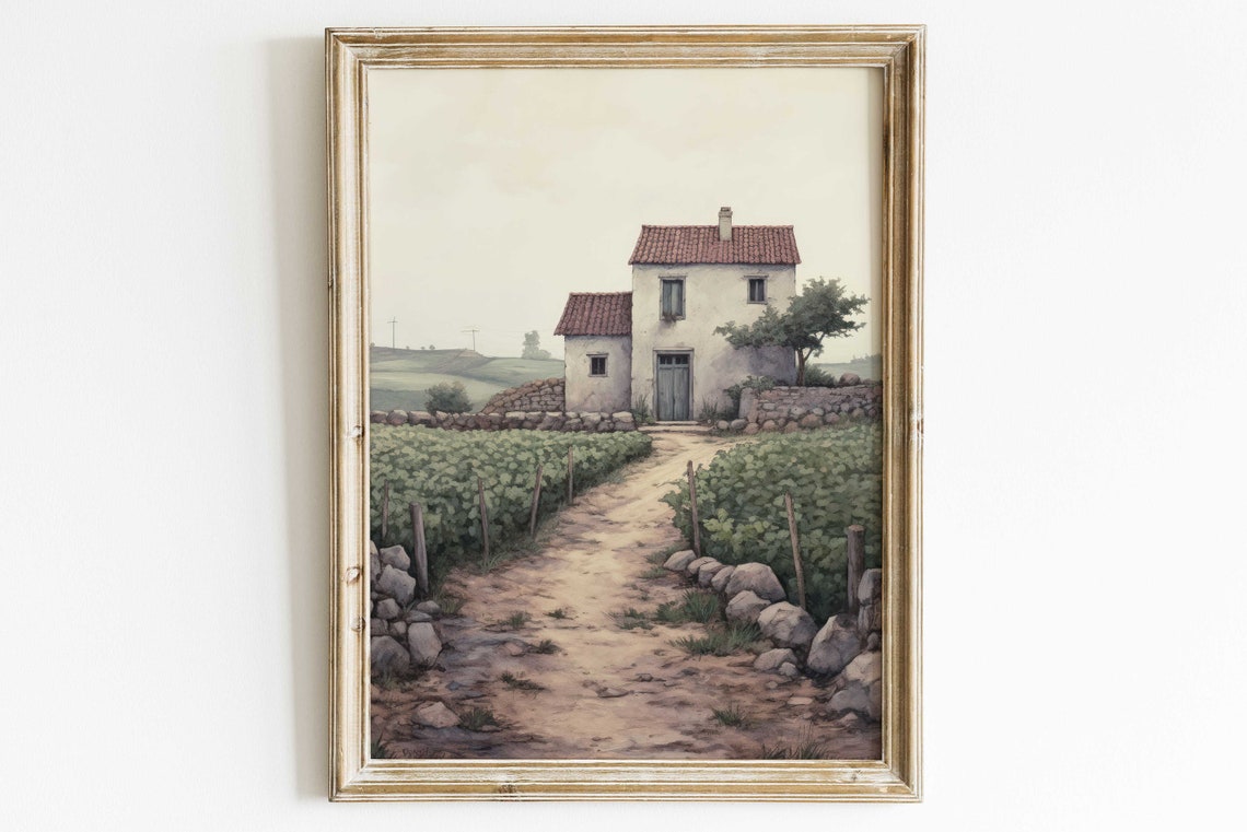 Rustic Italian Stone Farmhouse in Vineyard Mediterranean Art Print - Image 2