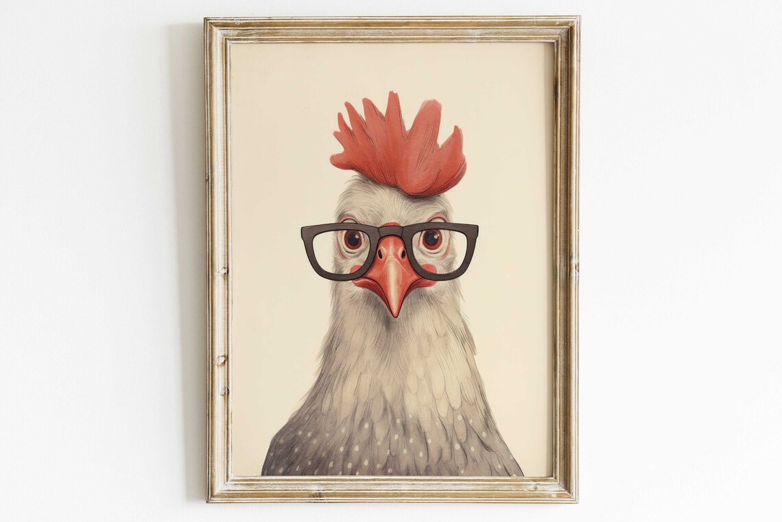 Funny Rooster Wearing Black Glasses Quirky Animal Portrait Poster