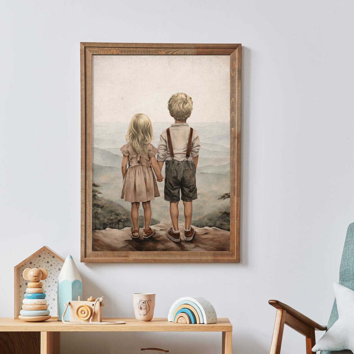 Siblings Adventure Art Print, Kids Room Decor - Image 2