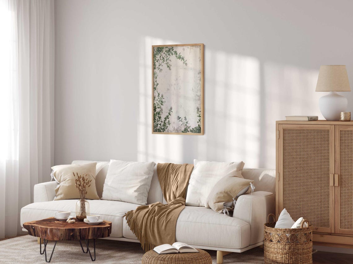 Elegant Vintage Botanical Vines Minimalist Distressed Floral Print - Image 3