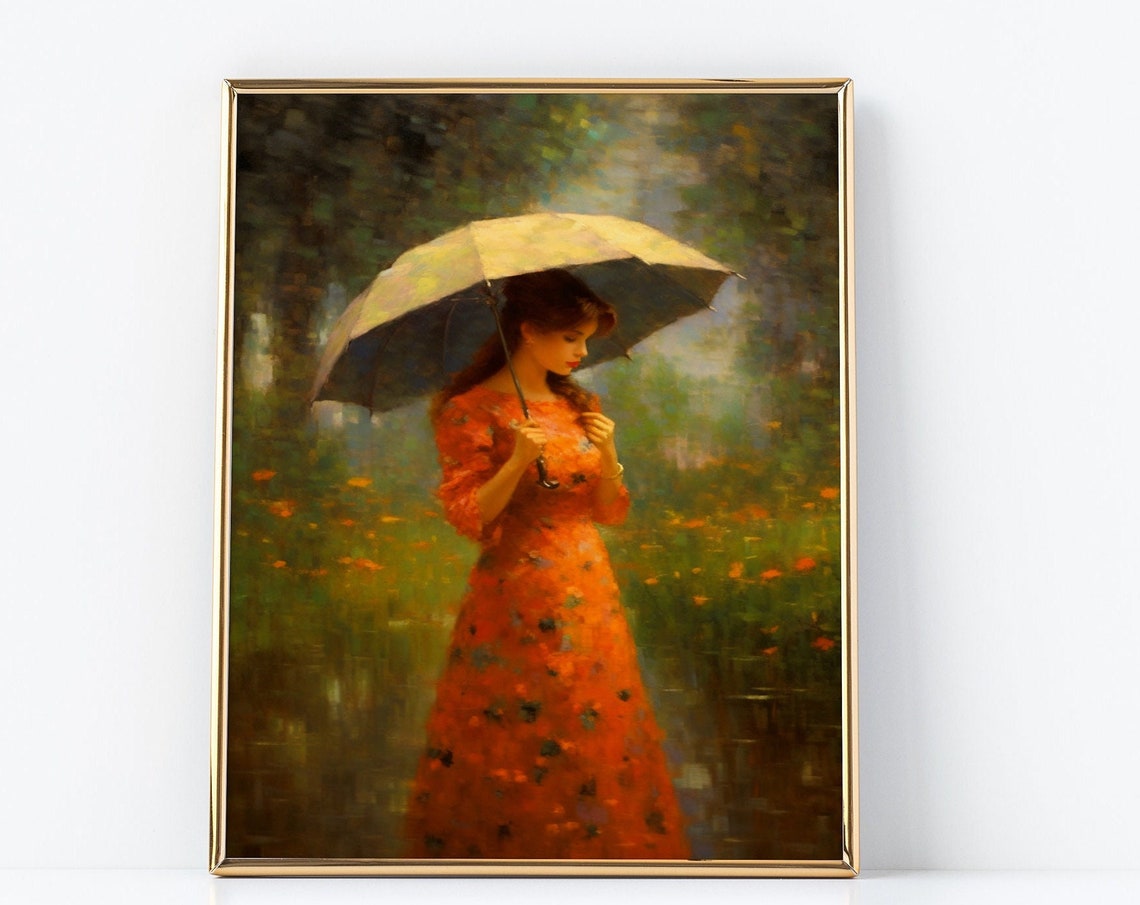 Field Of Dreams Girl With Umbrella Amidst Colorful Blooms Portrait Of A Girl Art Print