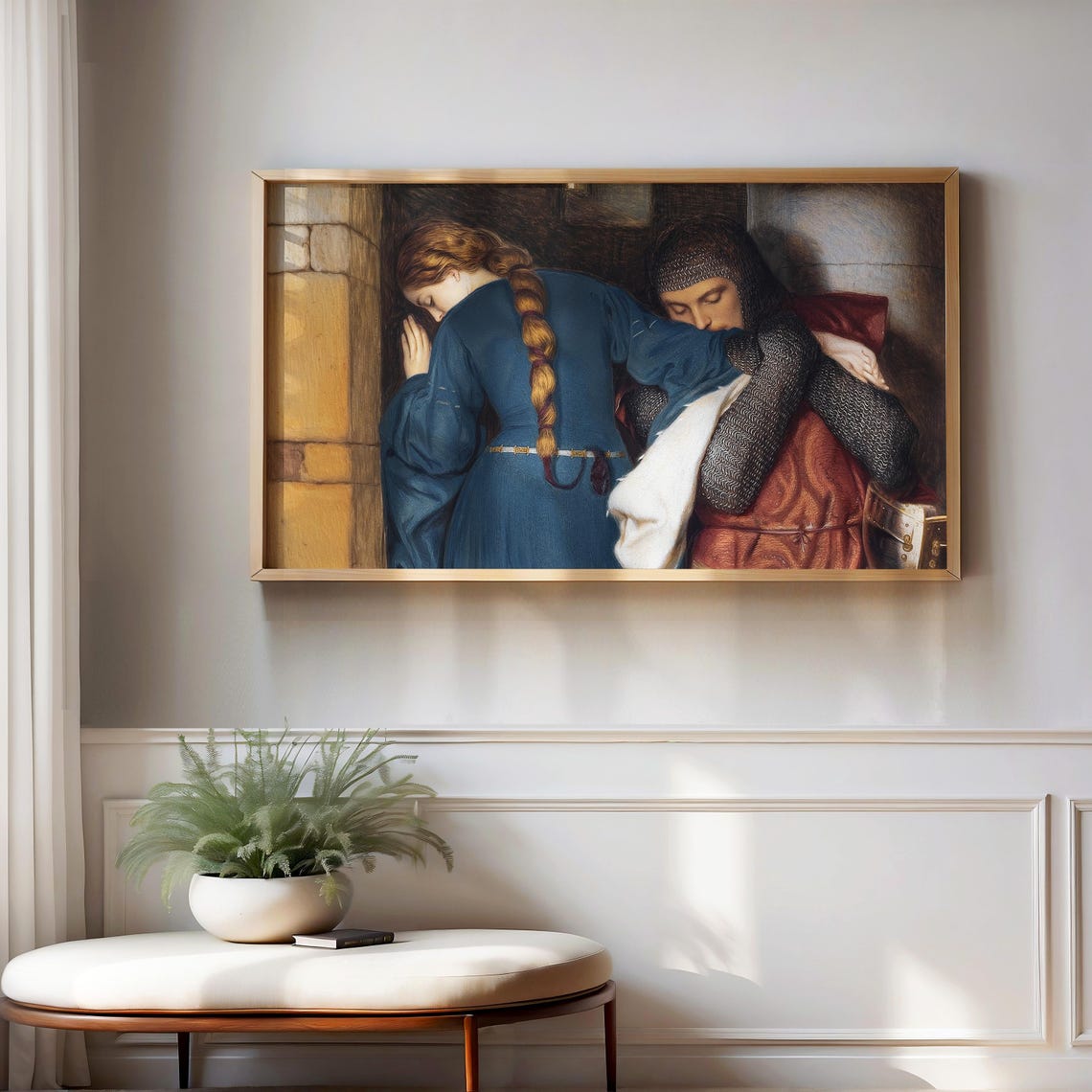Romantic Lady And Knight Vintage Love Painting Medieval Wall Art - Image 2