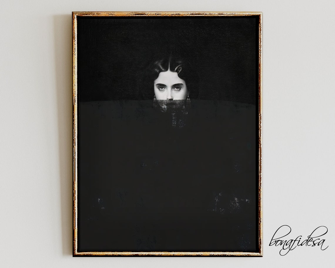 Woman's Eyes Emerging from Darkness Minimal Black Altered Art Poster