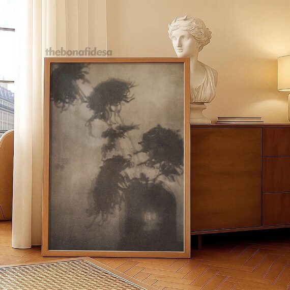 Moody Dark Botanical Shadow Silhouette Fine Art Photography Poster