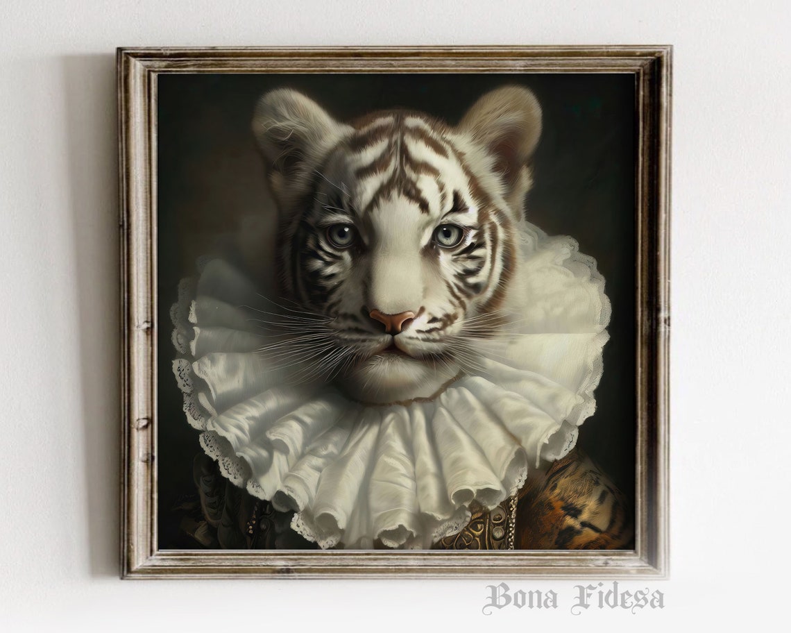 Royal White Tiger Cub Renaissance Ruff Collar Portrait Poster