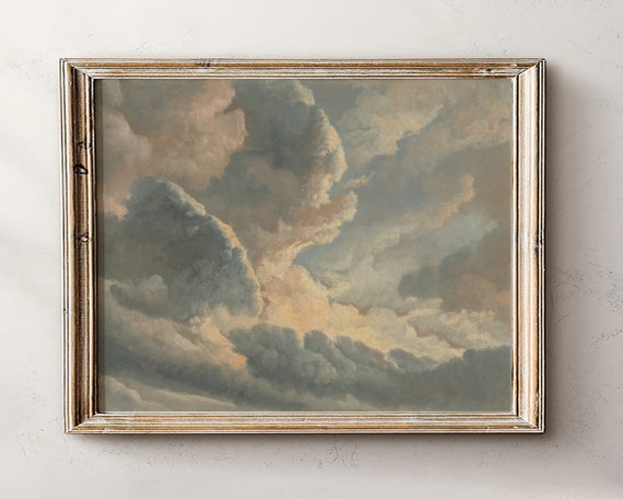 Sky Art Cloud Painting Vintage Print Antique Oil Nursery Wall Pastel Decor
