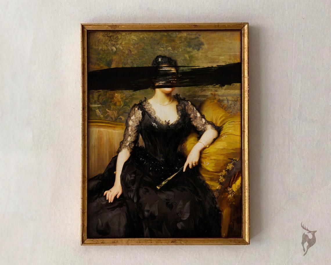 Altered Art Dark Portrait Black Gown Brush Stroke Moody Goth Poster