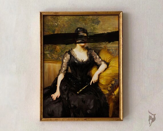 Altered Art Dark Portrait Black Gown Brush Stroke Moody Goth Poster