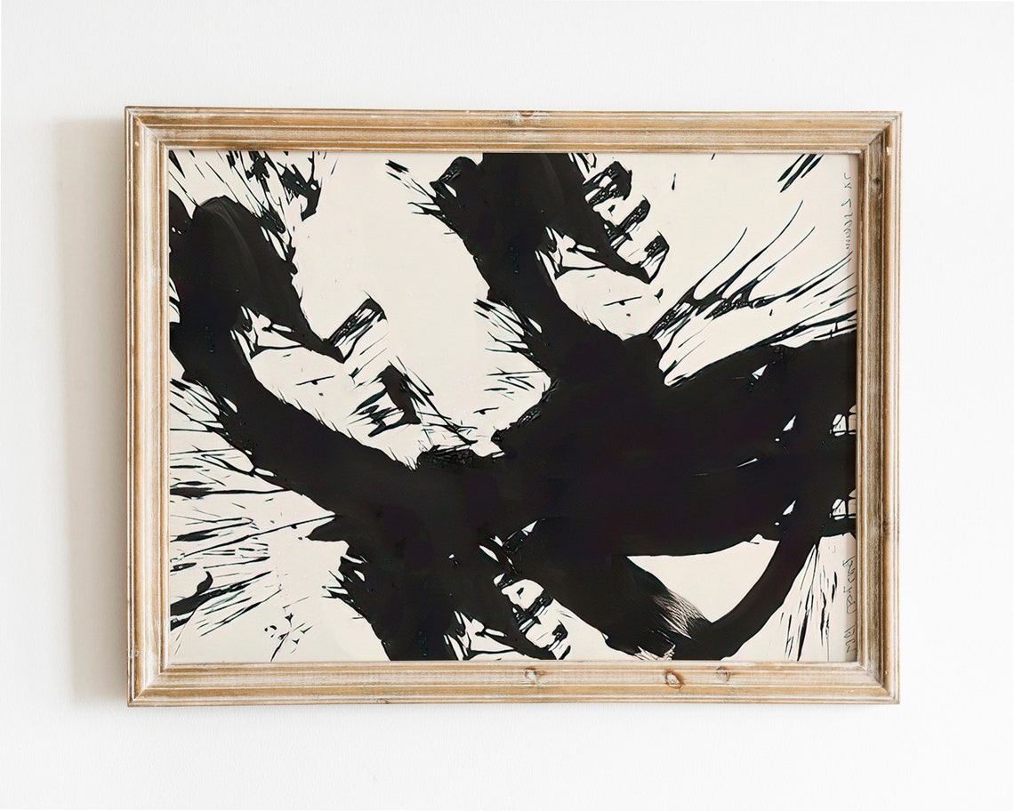 Bold Black Ink Splatter Abstract Gestural Brushstroke Art Print