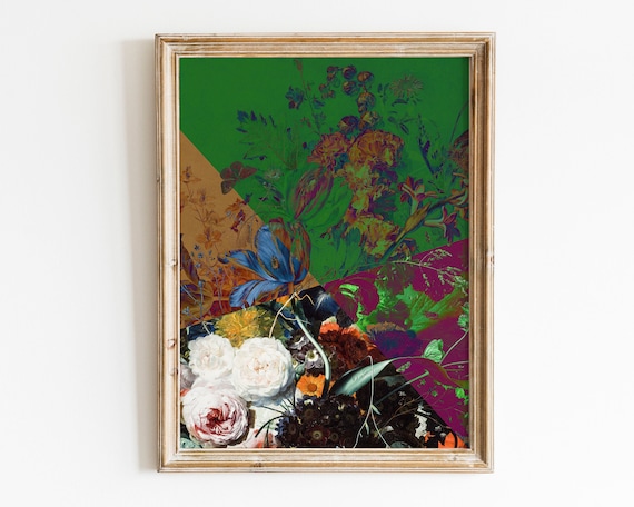 Moody Maximalist Floral Altered Art Vintage Botanical Bouquet Wall Art