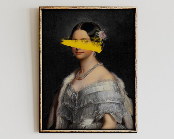 Altered Vintage Portrait Yellow Brushstroke Eclectic Gallery Art Poster