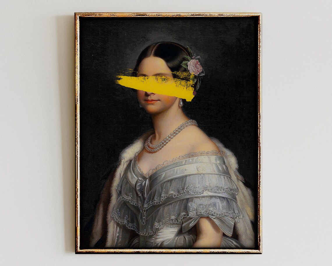 Altered Vintage Portrait Yellow Brushstroke Eclectic Gallery Art Poster