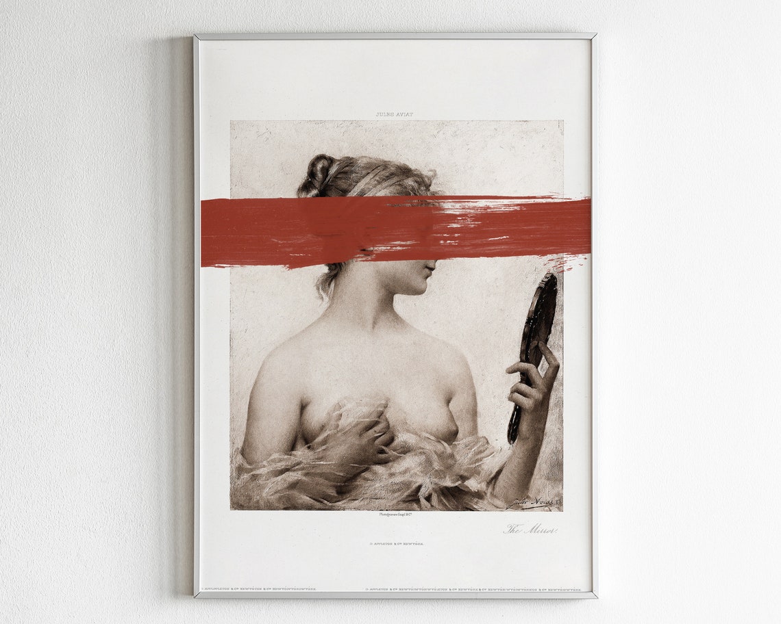 Altered Vintage Portrait Red Brushstroke Surreal Collage Art Poster