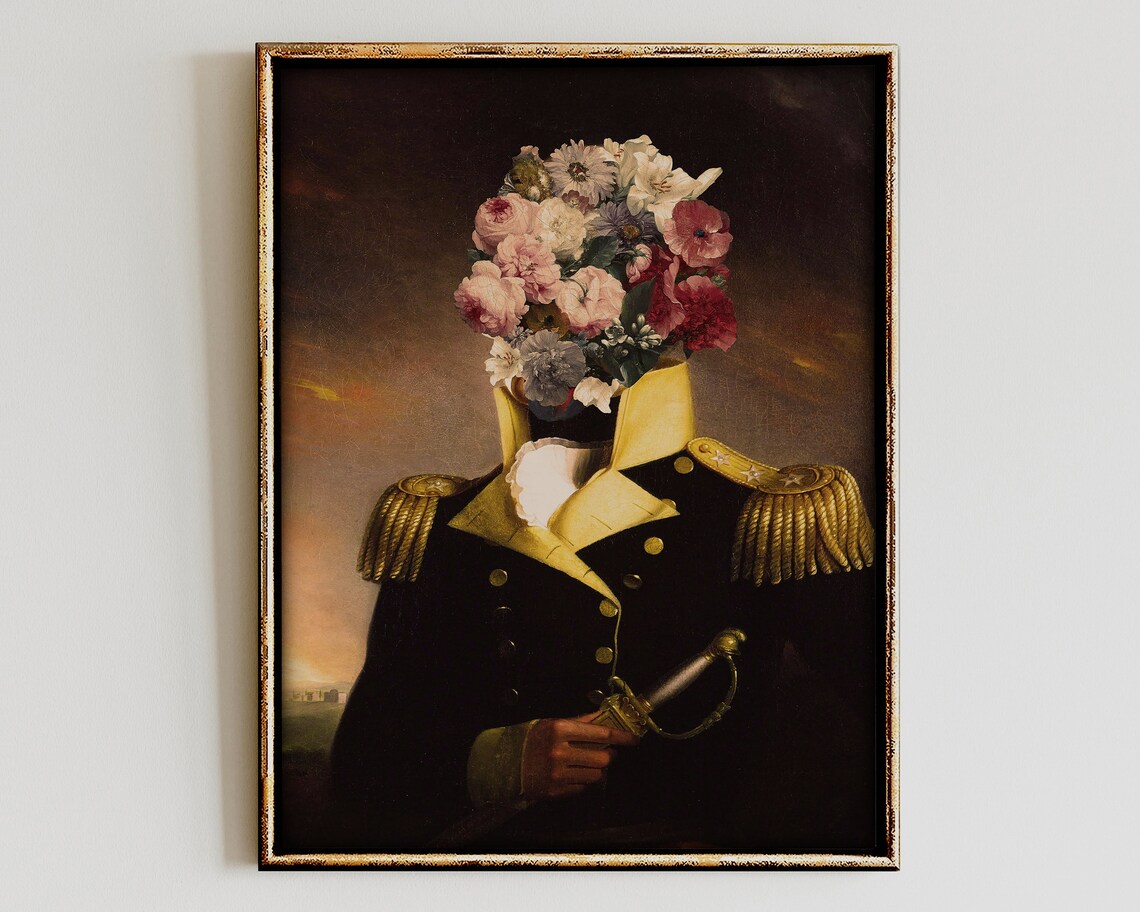 Floral Soldier Portrait Vintage Collage Art Print