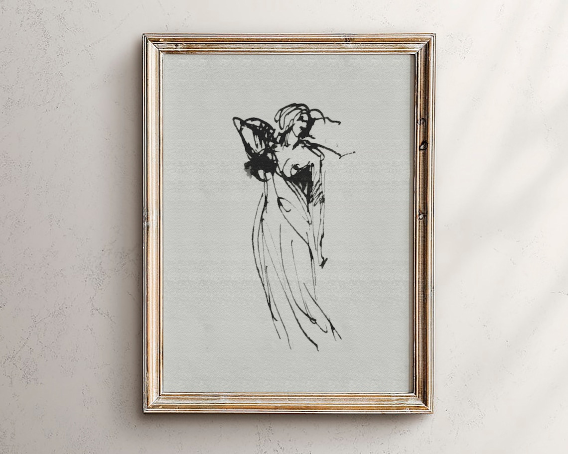 Vintage Sketch Woman Line Art Abstract Wall Print