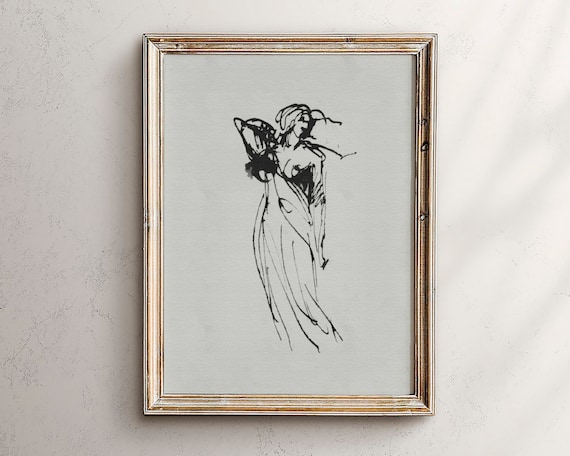 Vintage Sketch Woman Line Art Abstract Wall Print