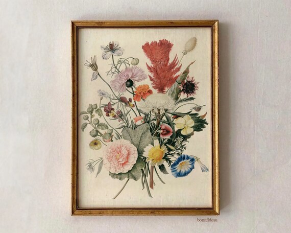 Antique Floral Bouquet Vintage Botanical Flower Illustration Art Print