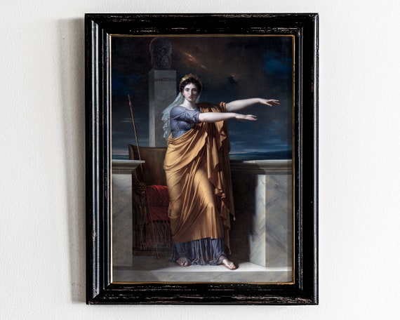 Classical Woman Golden Drapery Storm Night Oil Painting Wall Art