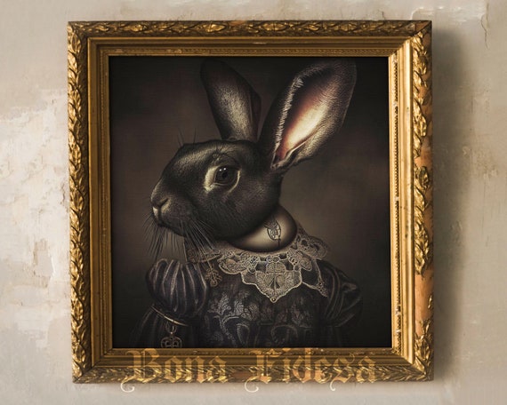 Rabbit Portrait Dark Academia Decor Surreal Art Print Eclectic Home Renaissance Pet Safari Nursery Victorian Animal
