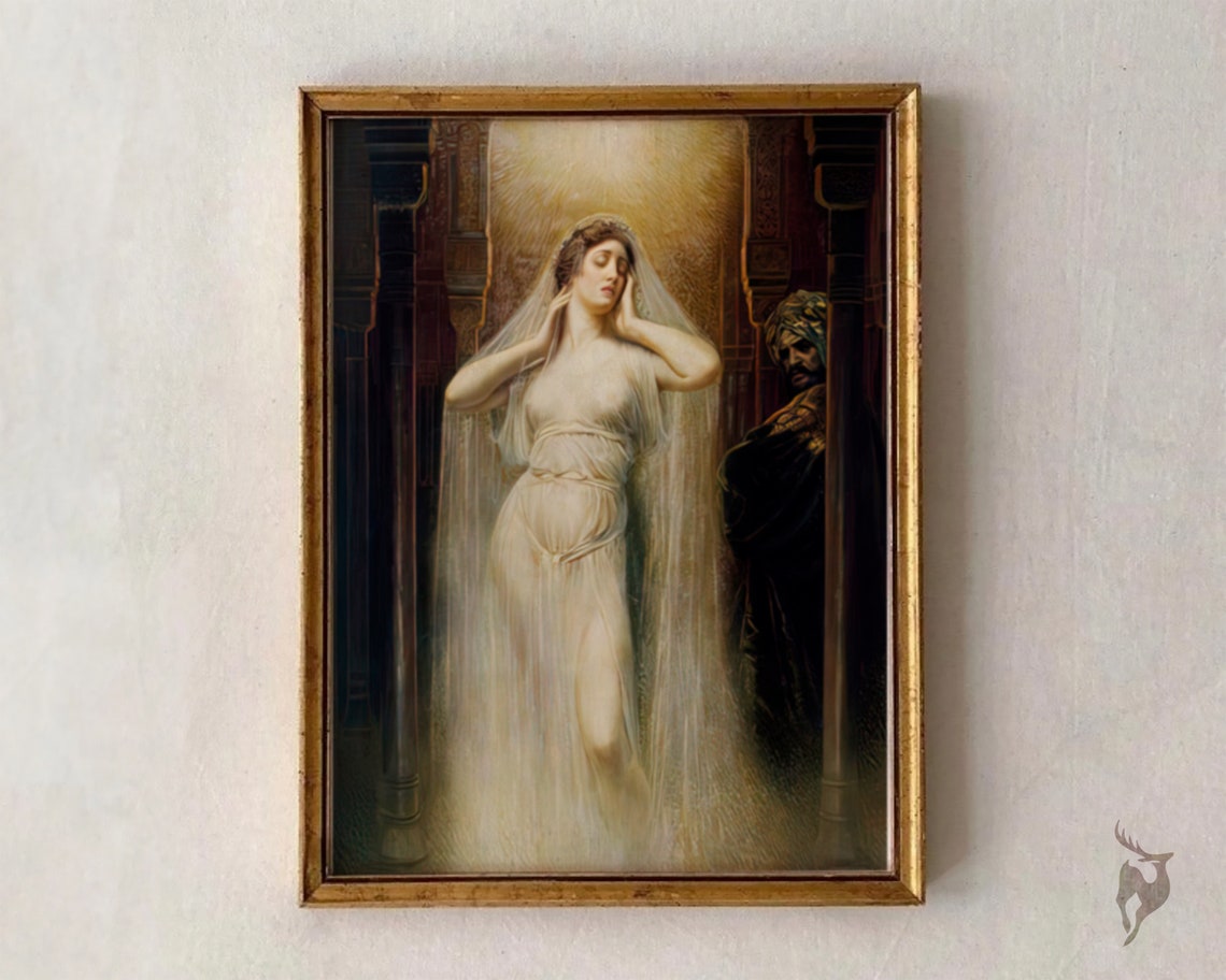 Veiled Woman Classical Oil Painting Dark Temple Museum Art Poster