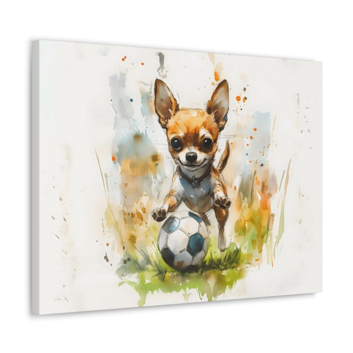 Chihuahua Playing Soccer Adorable Watercolor Puppy Dog Poster