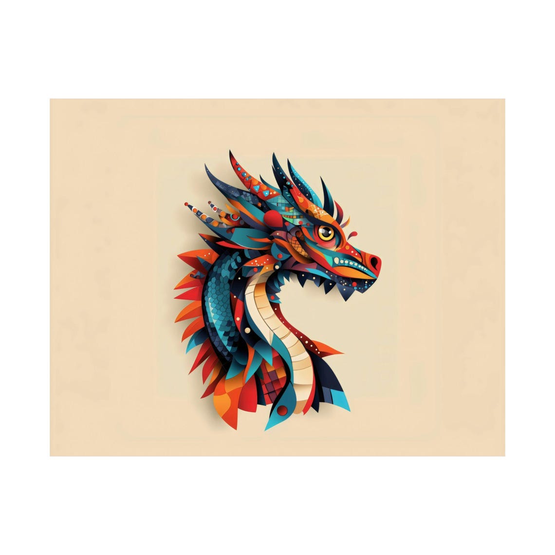 Geometric Dragon Head Mosaic Bold Mythical Creature Art Poster - Image 3