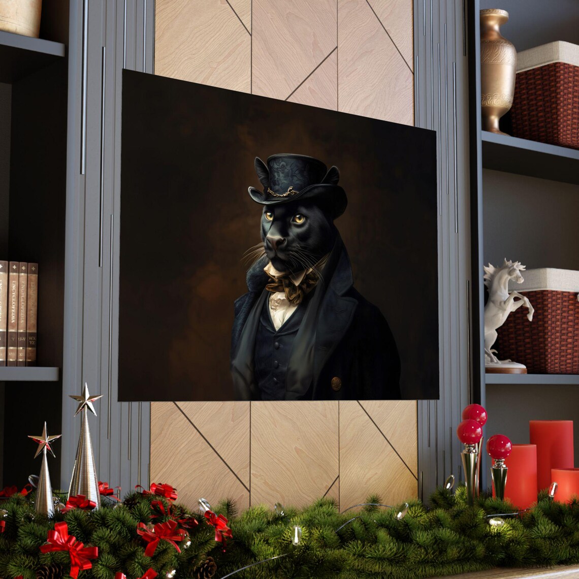 Panther Top Hat Suit Vintage Oil Portrait Dark Academia Wall Print - Image 3