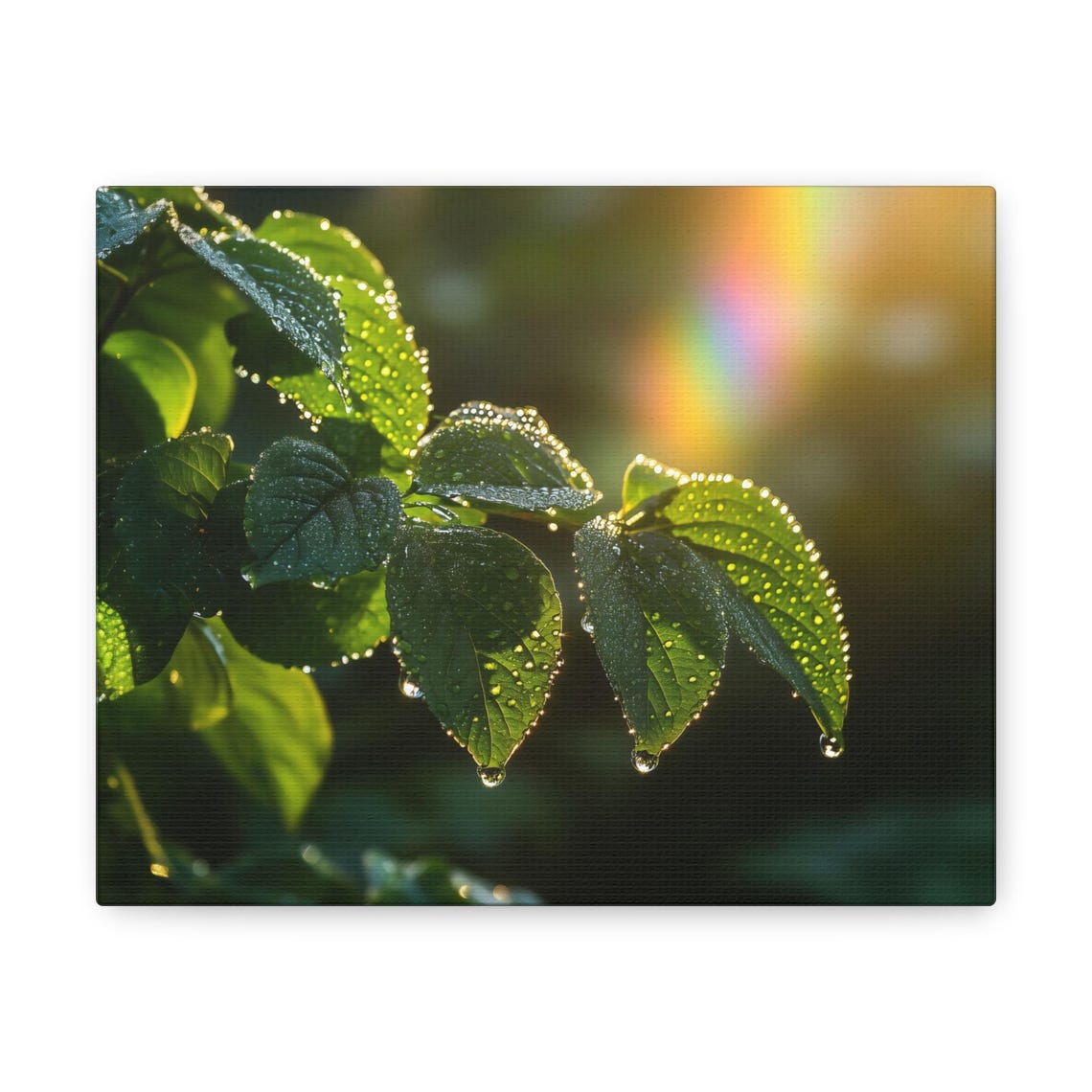 Fresh Sunlit Dew Drops Green Leaves Macro Morning Light Poster - Image 3