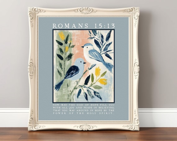 Romans 15:13 God of Hope Fill You With Joy Pastel Birds Scripture Poster