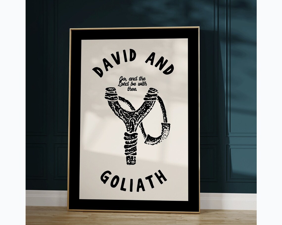 David And Goliath Slingshot Bold Christian Scripture Art Poster