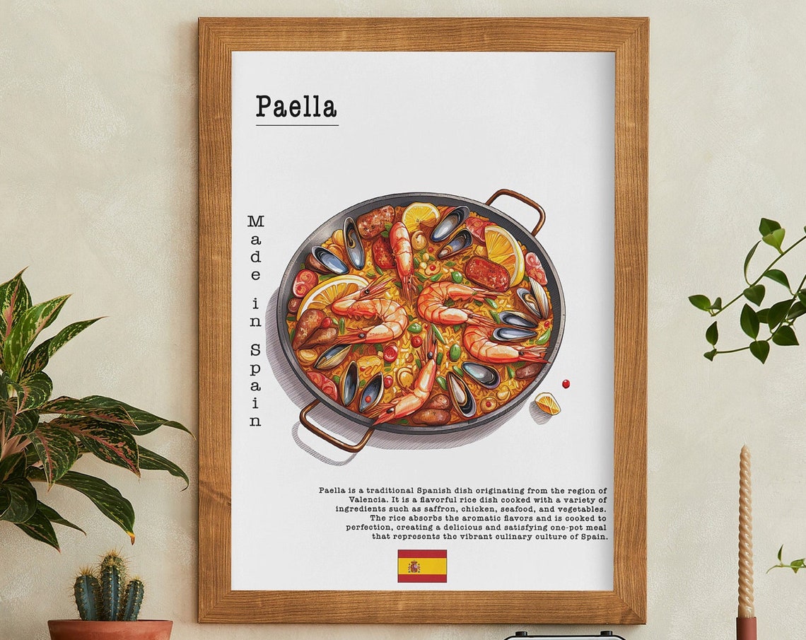 Paella Made In Spain Traditional Seafood Dish Kitchen Food Poster