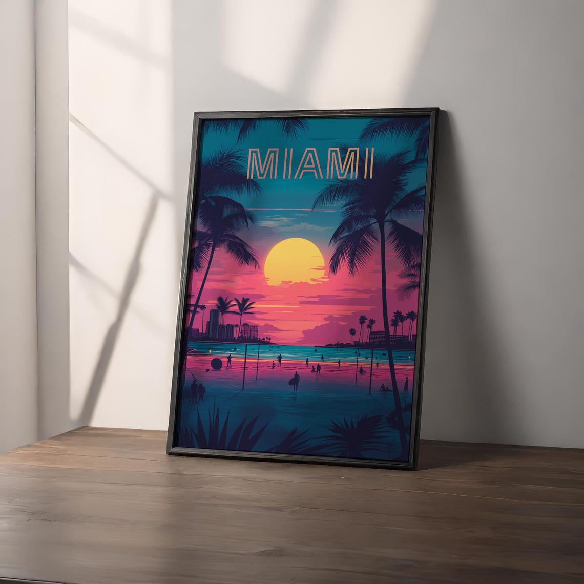 Miami Florida Beach Sunset Palms Retro Vintage Travel Poster - Image 2