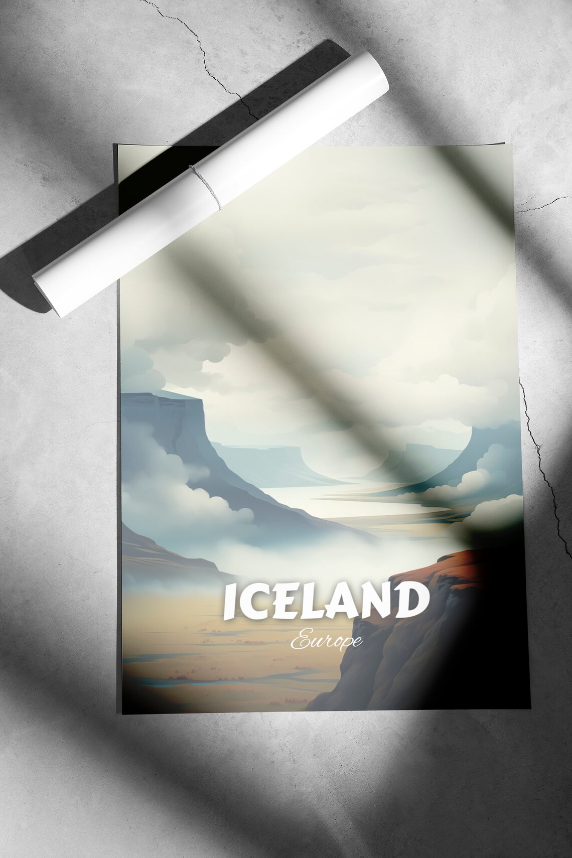 Iceland Misty Highlands Canyon River Dawn Vintage Travel Poster - Image 2