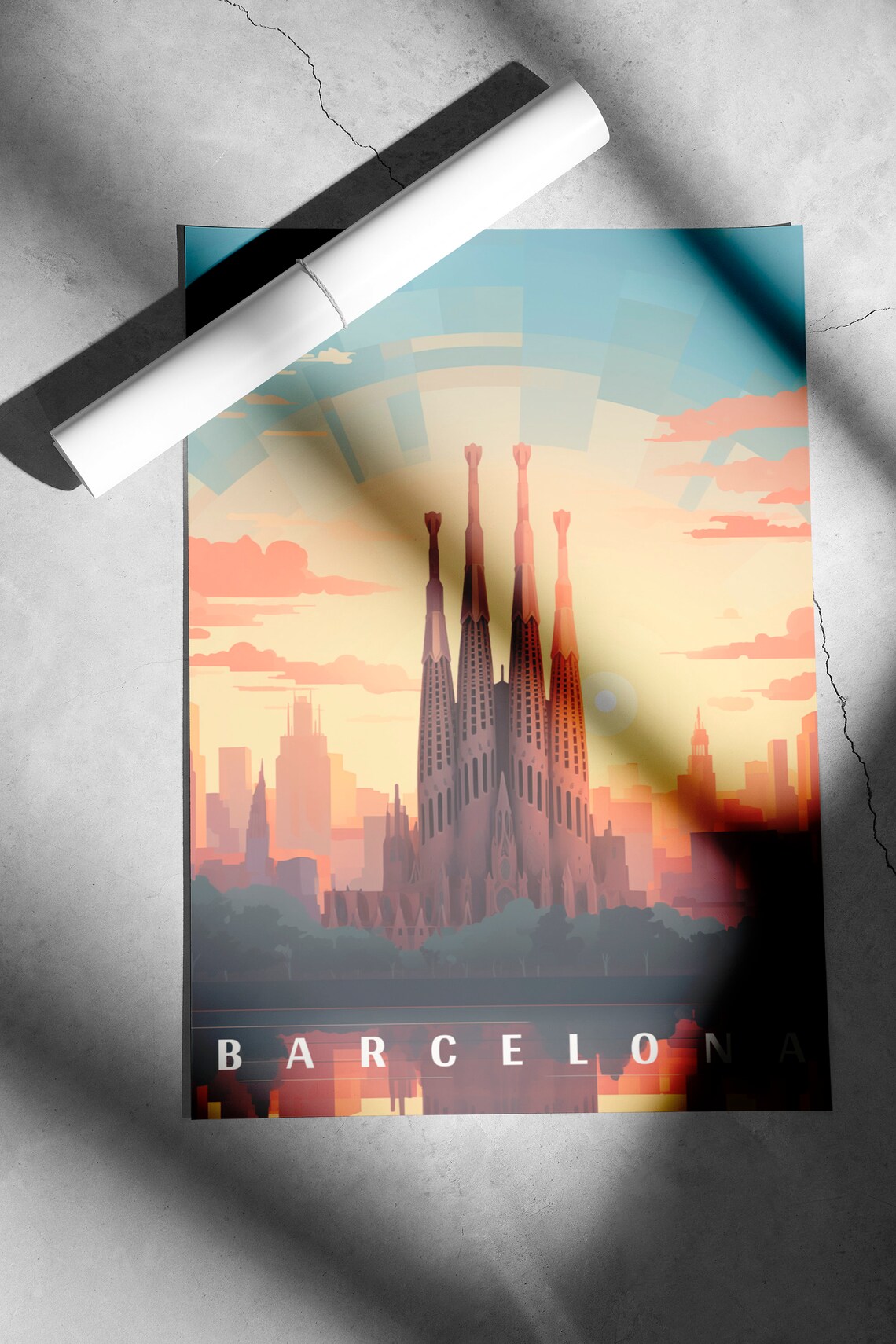 Barcelona Sagrada Familia Sunset Skyline Vintage Travel Poster - Image 2