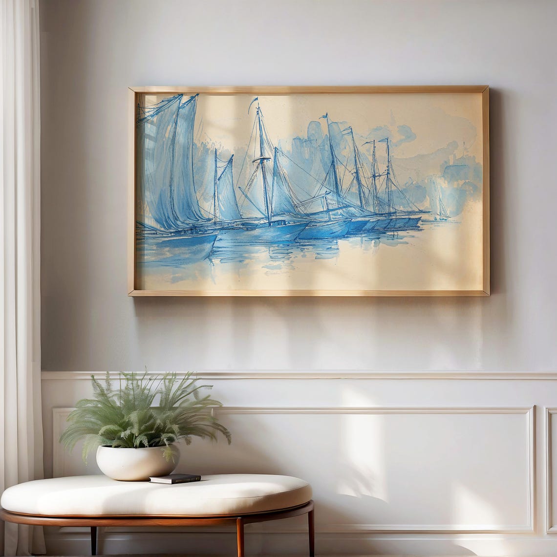 Blue Sailboats Coastal Watercolor Nautical Seascape Decor Poster - Image 3
