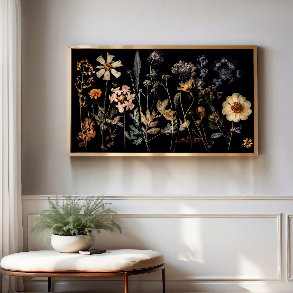 Pressed Wildflowers Botanical Black Background Floral Art Poster - Image 3