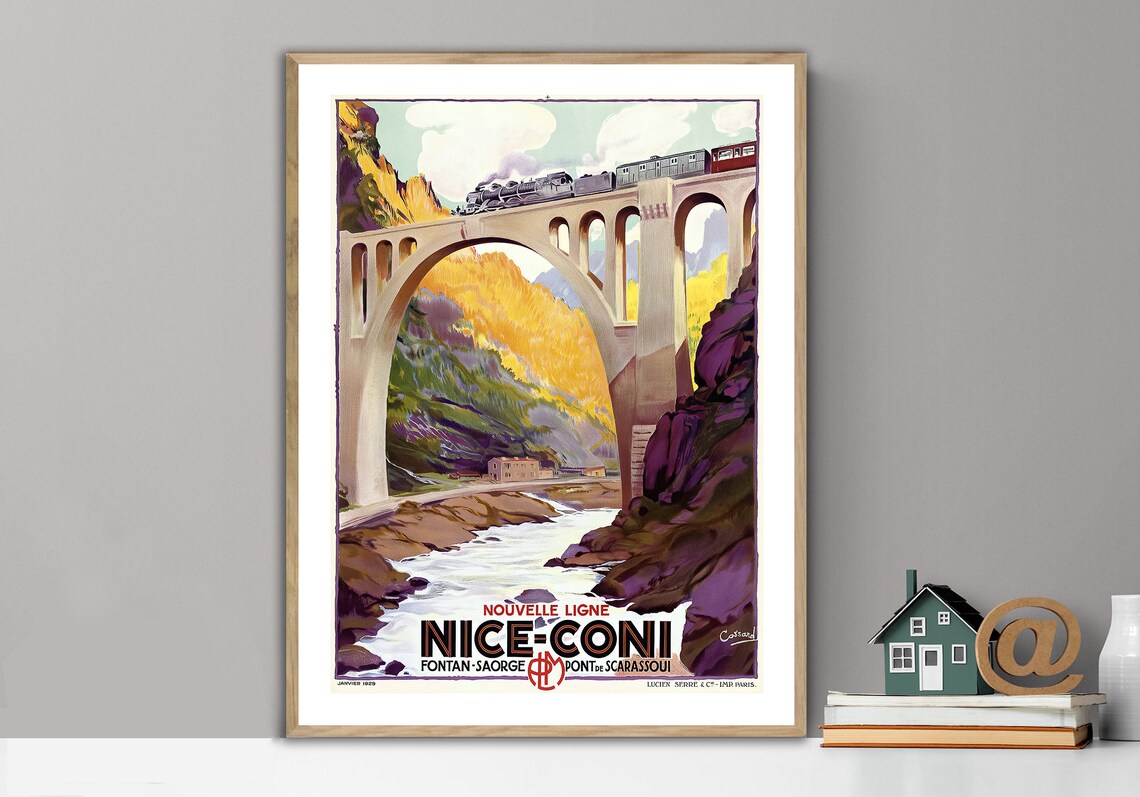 Nice Coni New Railway Line Viaduct Vintage French Travel Poster