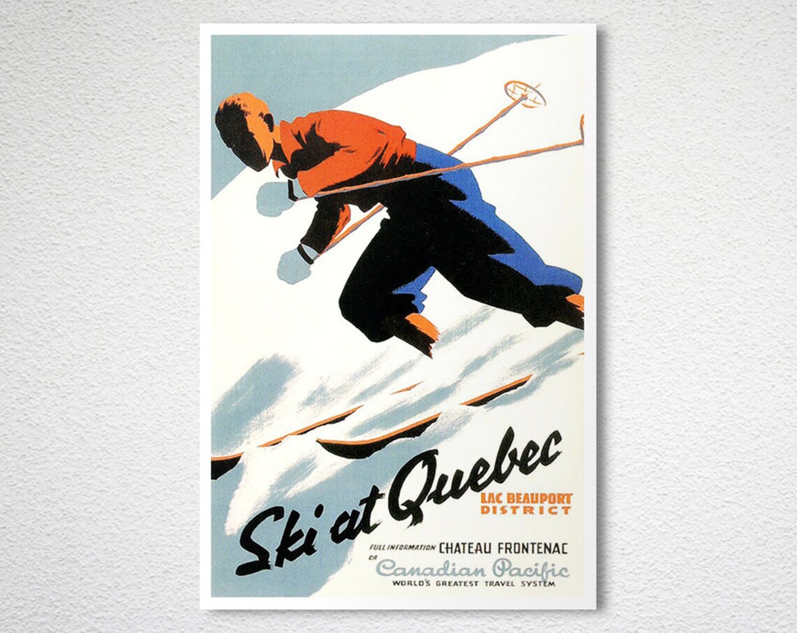 Ski at Quebec Lac Beauport Canadian Pacific Vintage Ski Poster - Image 2