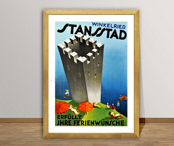 Winkelried Stansstad Suisse Vintage Travel Poster Poster Paper Or Print Gift Idea Wall Decor