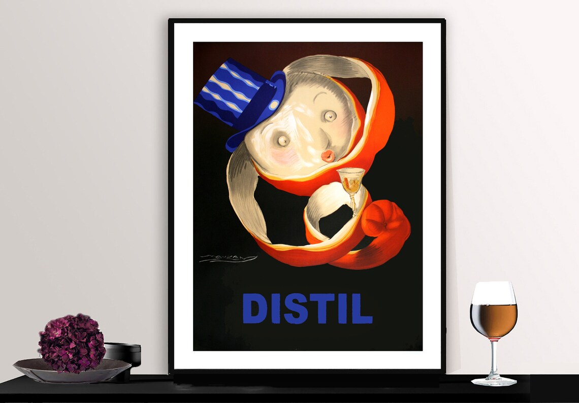 Distil Liqueur Orange Peel Man Face Top Hat Surreal Ad Poster