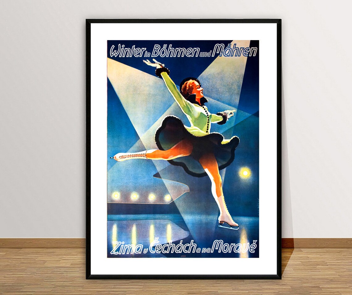 Winter in Bohemia and Moravia Vintage Ice Skating Travel Poster - Image 2