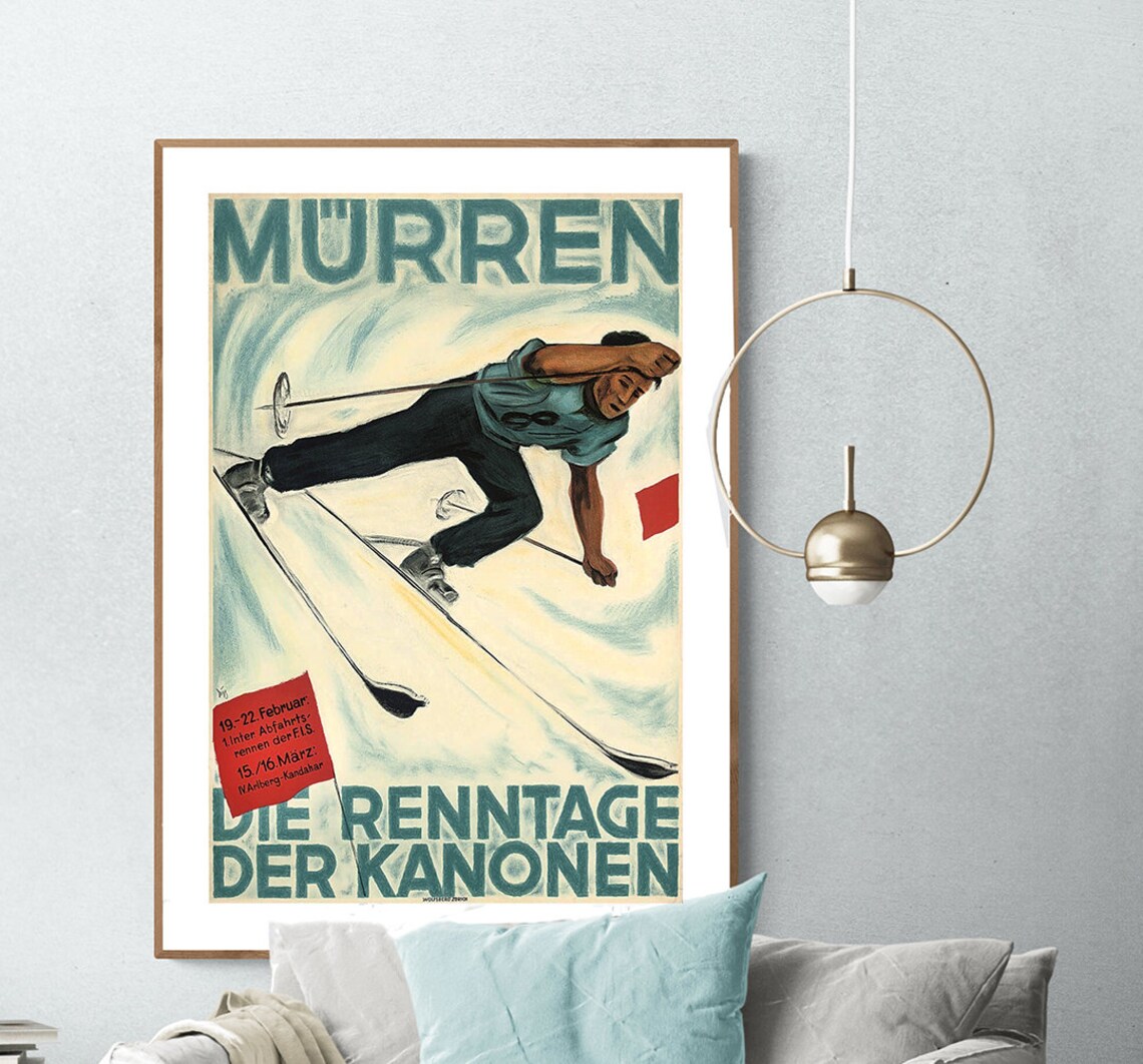 Mrren Switzerland Vintage Ski Travel Poster - Image 2