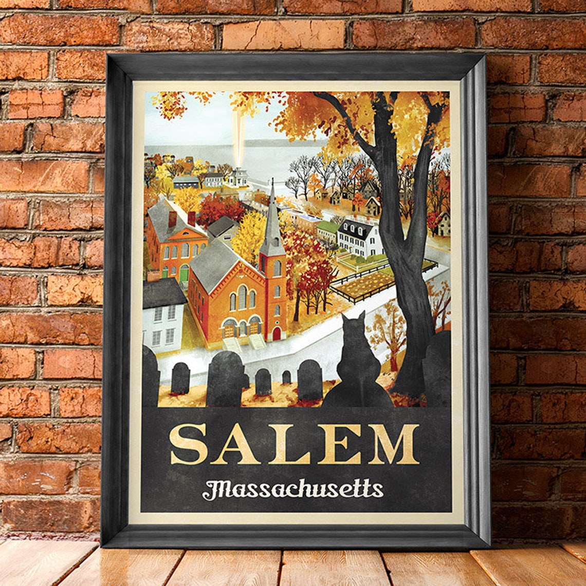 Salem Travel Poster, Mid-Century Retro Halloween Art Print