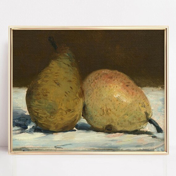 Two Pears Classic Oil Painting Still Life Rustic Kitchen Poster