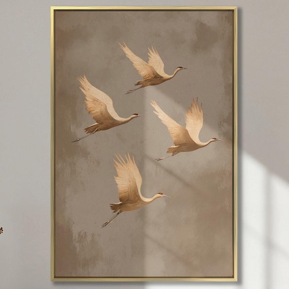 Japanese Crane Painting, Minimalist Bird Poster