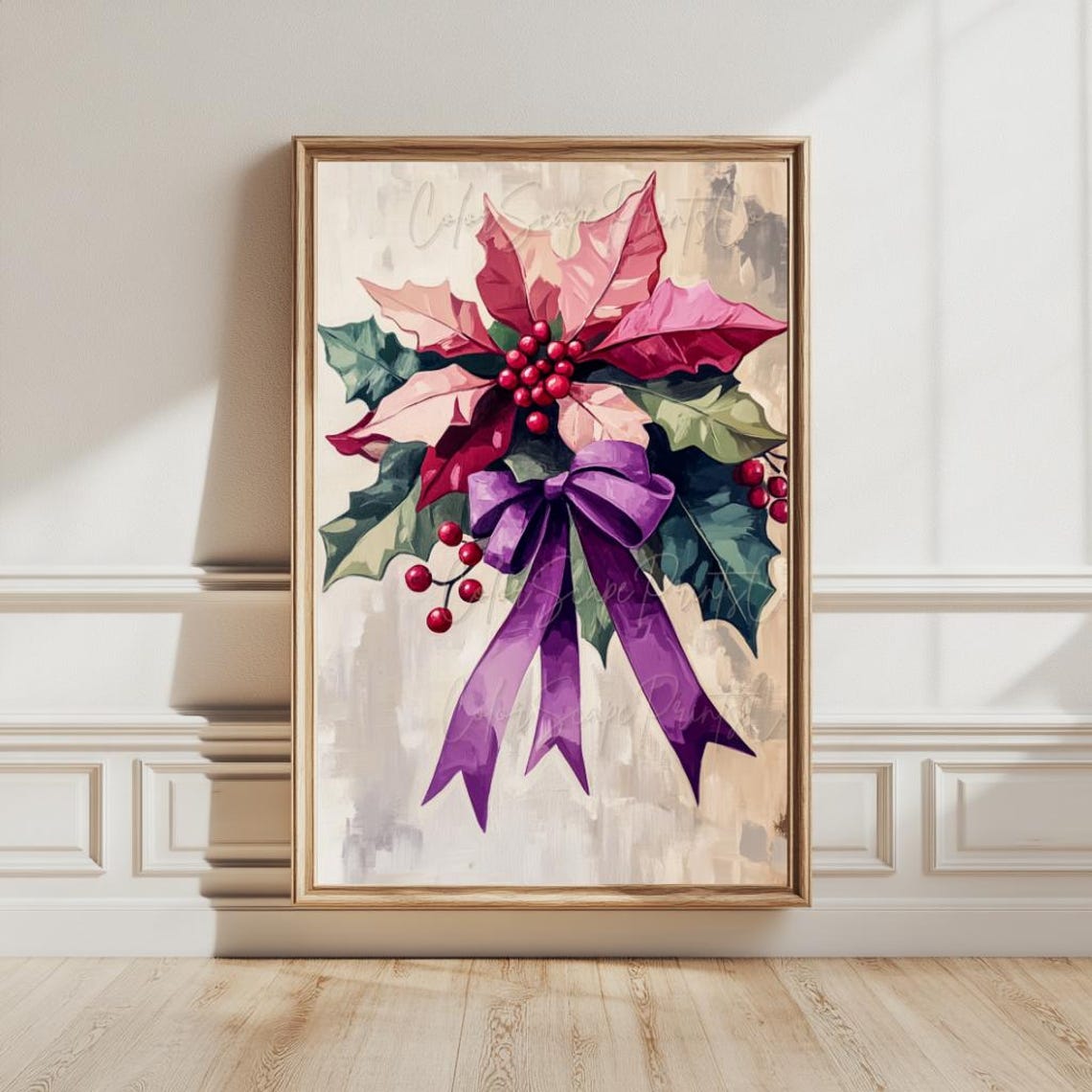 Christmas Flower Painting Christmas Poinsettia Print Christmas Wall Art Christmas Painting Poinsettia Decor Christmas Floral Art - Image 2